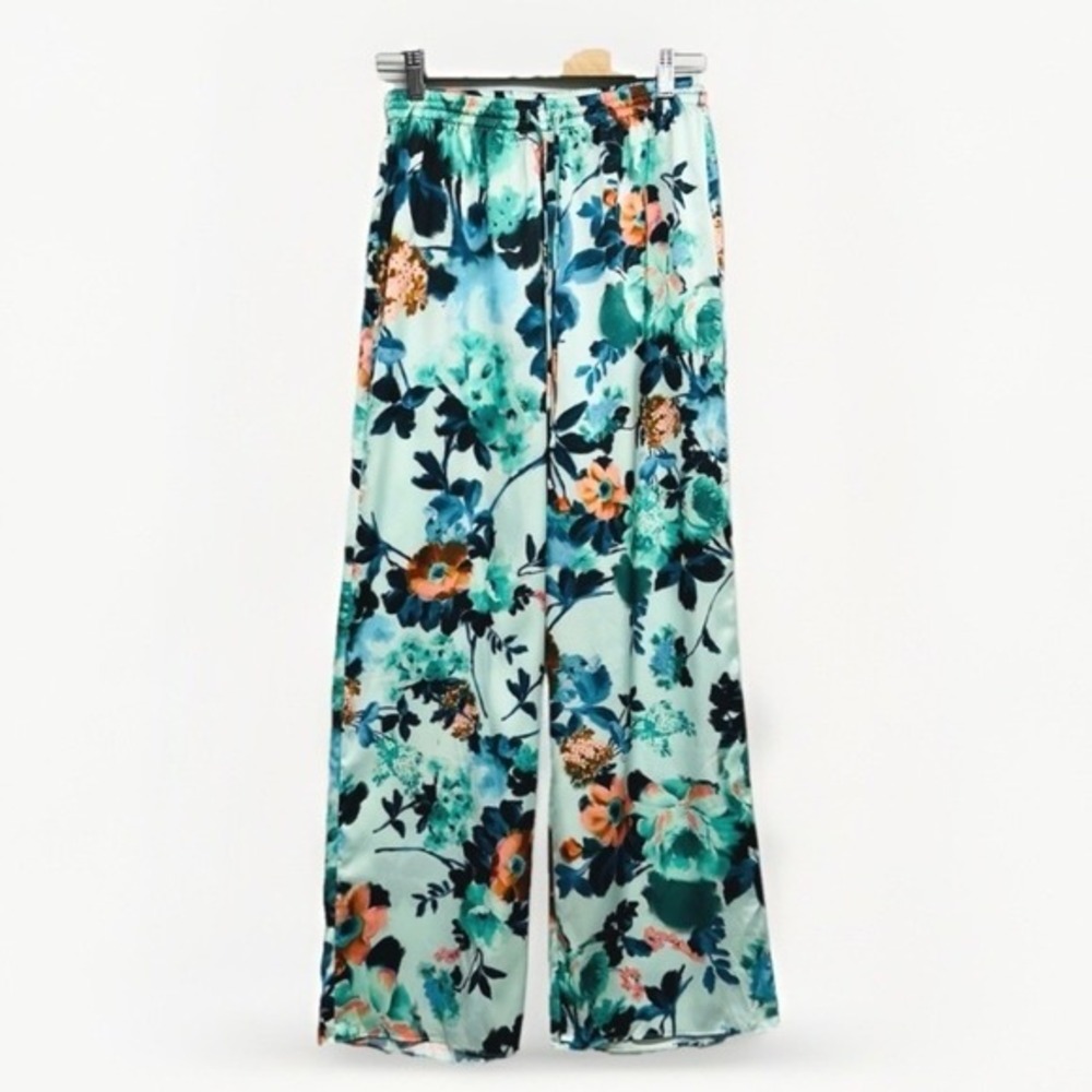 Ines Di Santo Lounge Basic Pant Women S Seafoam Brushstroke‎ Floral Wide Leg New
